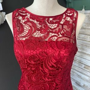Adrianna Papell lace overlay sheath dress red size 4